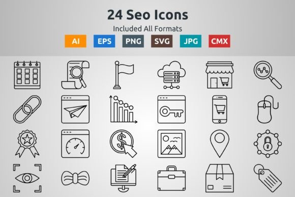 24 SEO Outline Icons: A Versatile Resource for Designers and Creators