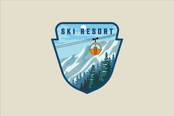 Cable Car Ski Resort Emblem Logo Vector