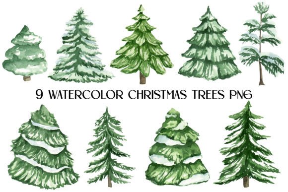 Watercolor Green Winter Christmas Trees: A Versatile Design Asset for Creative Projects